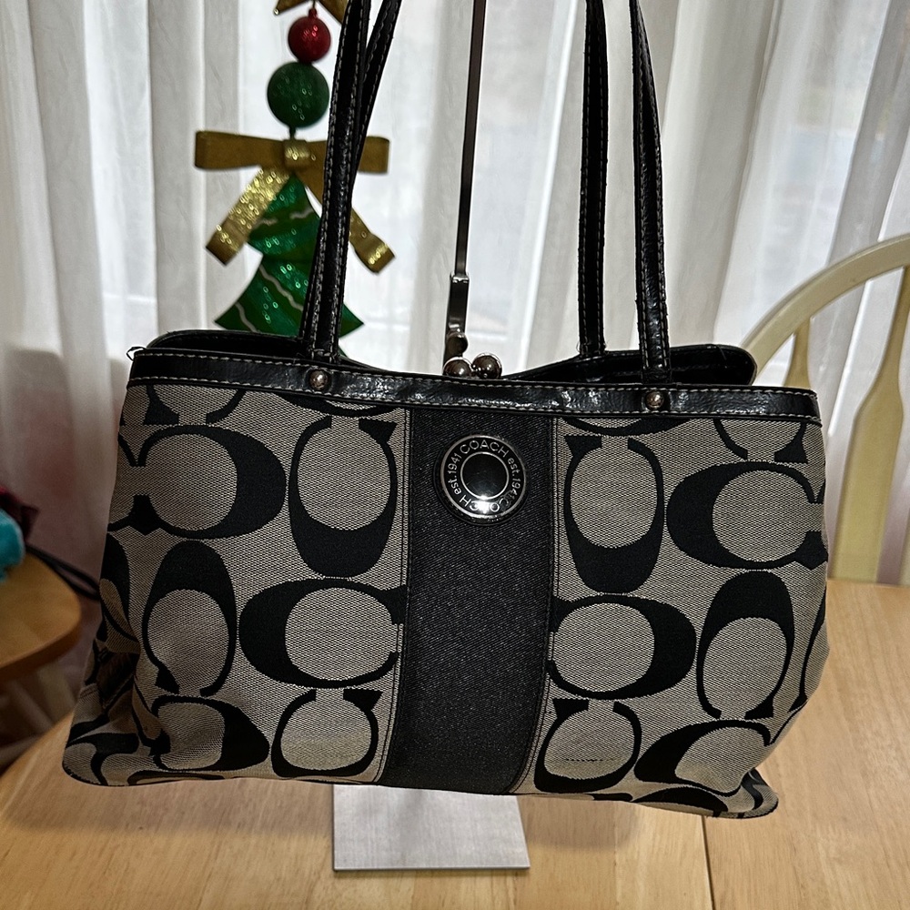Coach Signature Stripe Carryall Satchel Handbag